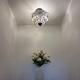 Tiffany Style Ceiling Lamp White Stained Glass Baroque Style 12"W*12"D*12"H