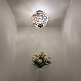 Tiffany Style Ceiling Lamp White Stained Glass Flowers 12"W*12"D*12"H