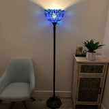 Tiffany Style Torch Floor Lamp  Blue Stained Glass Baroque Style 12"W*12"D*66"H  EF1218