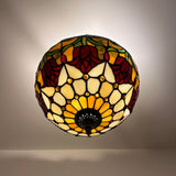 Tiffany Style Ceiling Lamp Stained Glass Red Tulips 12"W*12"D*12"H