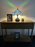 Enjoy Tiffany Style Table Lamp Blue Stained Glass Dragonfly Include LED Bulb ET1001 H14*W10 In