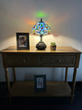 Enjoy Tiffany Style Table Lamp Blue Stained Glass Dragonfly Include LED Bulb ET1001 H14*W10 In