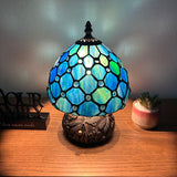 Tiffany Style Mini Table Lamp Blue Stained Glass Crystal Beans 8"W*8"D*12"H