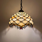 Tiffany Style Pendant Lights Beige Stained Glass Crystal Beans 12"W*12"D*60"H