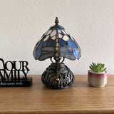 Tiffany Style Mini Table Lamp Blue Stained Glass Dragonfly 8"W*8"D*12"H