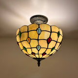 Tiffany Style Ceiling Lights Fixt Gold Stained Glass Crystal Beans 12"W*12"D*12"H