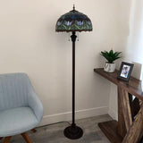 Tiffany Style Floor Lamp Tulips Blue Stained Glass 16"W*16"D*64"H