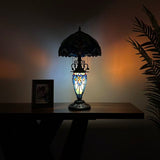 Tiffany Style Table Lamp Blue Green Stained Glass Included LED Bulbs 12"W*12"D*22"H