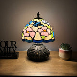 Tiffany Style Mini Table Lamp Stained Glass Hummingbird Flowers 8"W*8"D*12"H