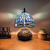 Tiffany Style Mini Table Lamp Blue Stained Glass Dragonfly 8"W*8"D*12"H