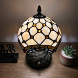 Tiffany Style Mini Table Lamp Beige Stained Glass Crystal Beans 8"W*8"D*12"H