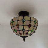 Tiffany Style Ceiling Lights Fixt Gold Stained Glass Crystal Beans 12"W*12"D*12"H