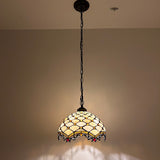 Tiffany Style Pendant Lights Beige Stained Glass Crystal Beans 12"W*12"D*60"H