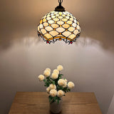 Tiffany Style Pendant Lights Beige Stained Glass Crystal Beans 12"W*12"D*60"H