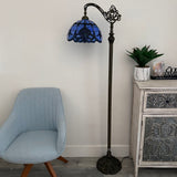 Tiffany Style Floor Lamp Blue Stained Glass Baroque Style Gooseneck Adjustable  EF1219