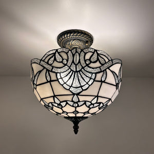 Tiffany Style Ceiling Lamp White Stained Glass Baroque Style 12"W*12"D*12"H
