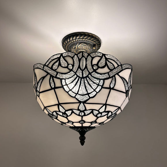 Tiffany Style Ceiling Lamp White Stained Glass Baroque Style 12