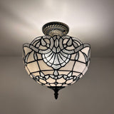 Tiffany Style Ceiling Lamp White Stained Glass Baroque Style 12"W*12"D*12"H