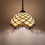 Tiffany Style Pendant Lights Beige Stained Glass Crystal Beans 12"W*12"D*60"H